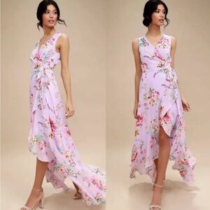 Lulus Maxi Dress lavender pink lilac Size L NEW Wedding Party